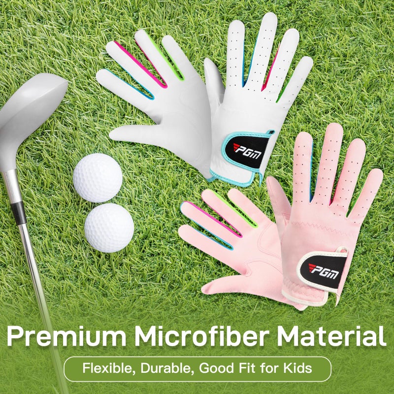PGM Kids Youth Junior Toddler Boys Girls Golf Gloves Microfiber Synthetic Gloves for Left Hand Right Hand Golf Gloves Extra Value 1 Pair White Pink Age 3-12 (White, Small) - Image 5